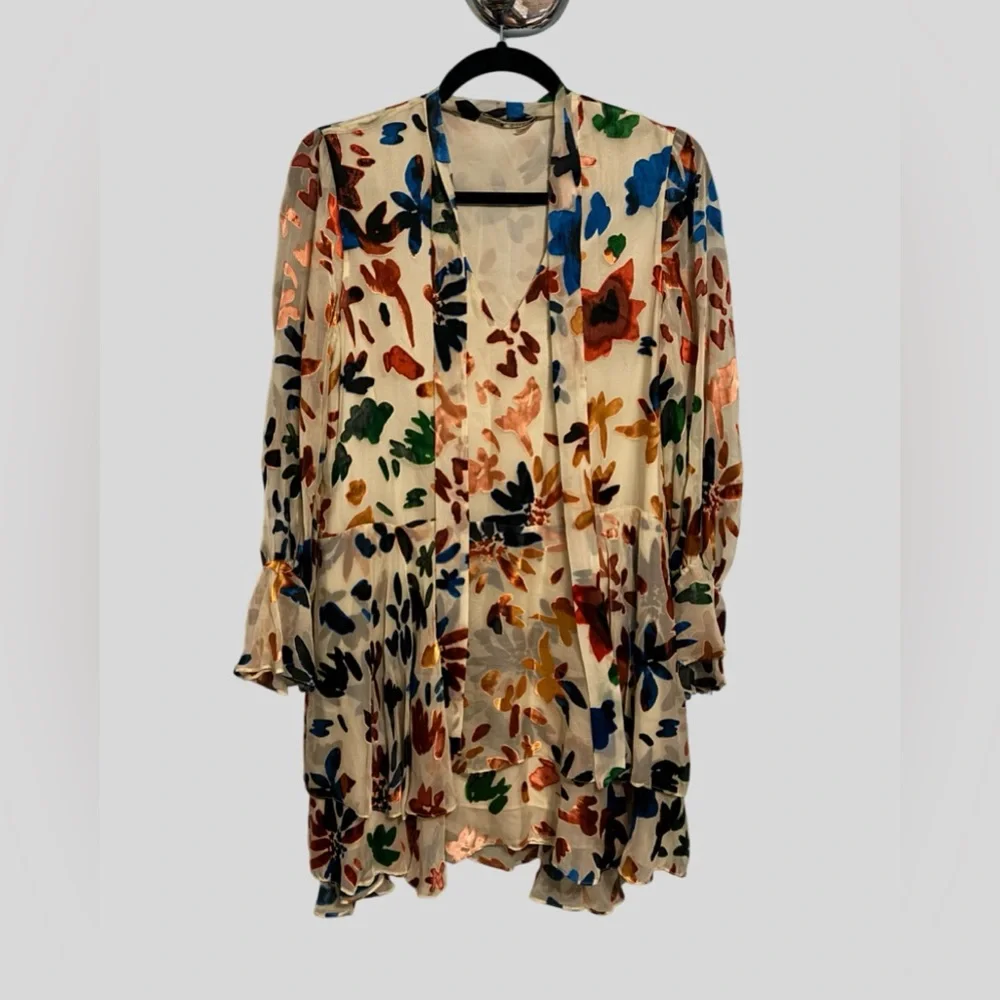 Alice + Olivia Burnout Velvet Floral Sheer Mini Dress | Size Small - Picture 1 of 6
